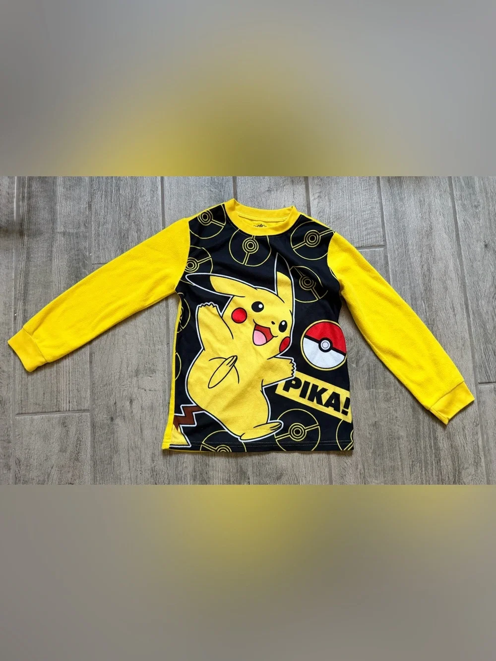 Boys Pikachu Yellow & Blue Kids Fleece Pajama Sets Size 8